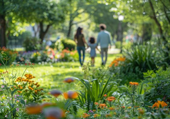 Famille profitant d'un pique-nique ensoleillé dans un parc verdoyant à Saint-Denis, illustrant un déménagement harmonieux parmi ses espaces verts